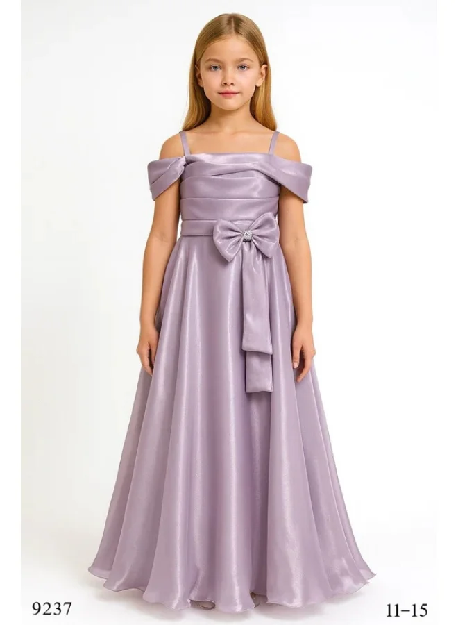 فيا بامبينو Lilac Satin Off-Shoulder Bow Gown